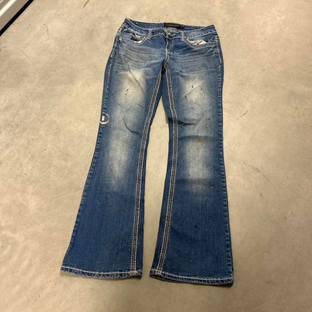 Y2K Dark Wash Grunge Style Bootcut Wide Leg Jeans
